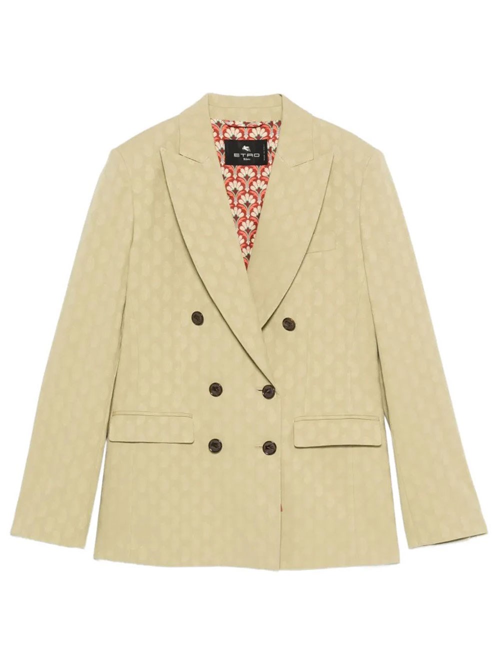 Double-Breasted Fitted Paisley-Motif Blazer