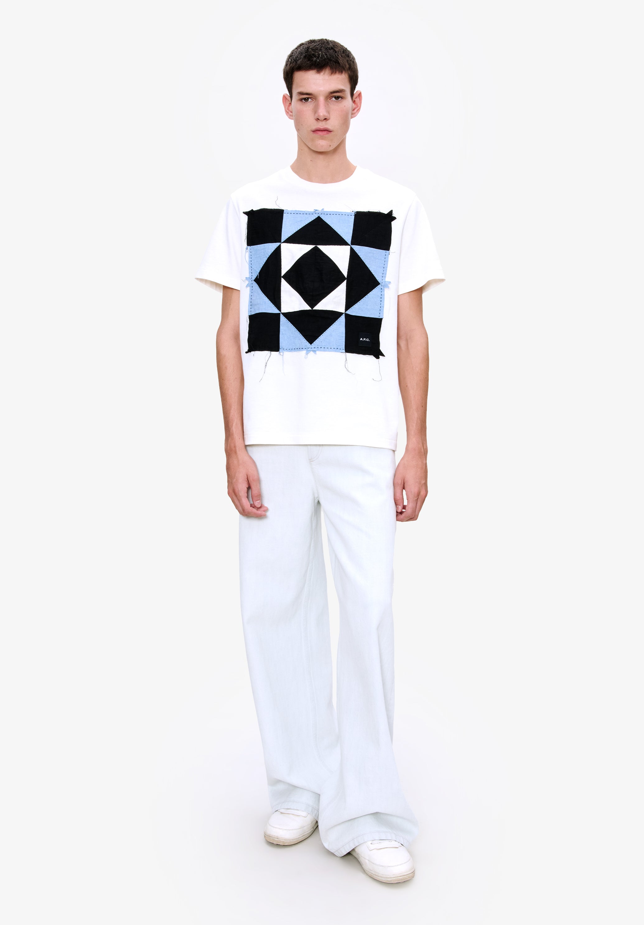 A. P.C. Men's Patchwork T-shirt Size: Extra Small in White