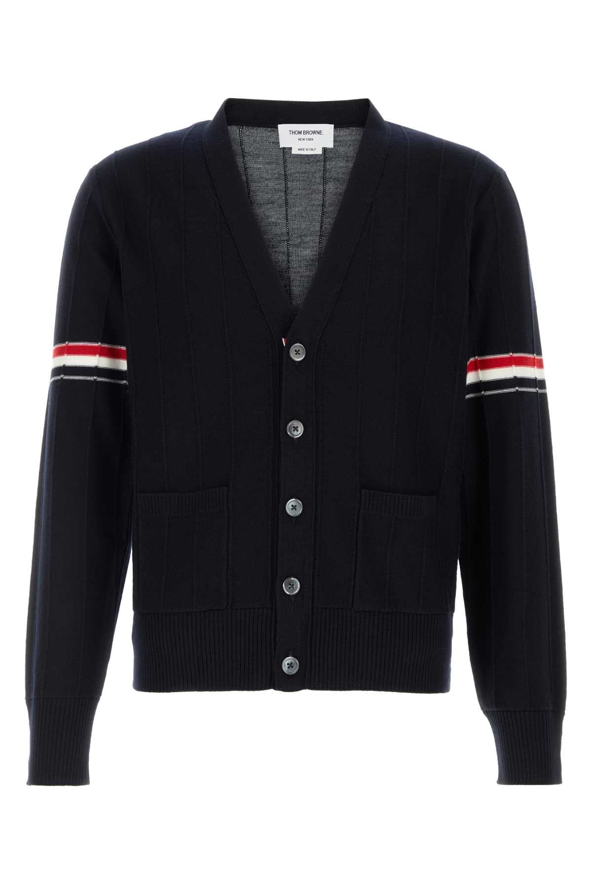 Striped Wool Cardigan — Navy