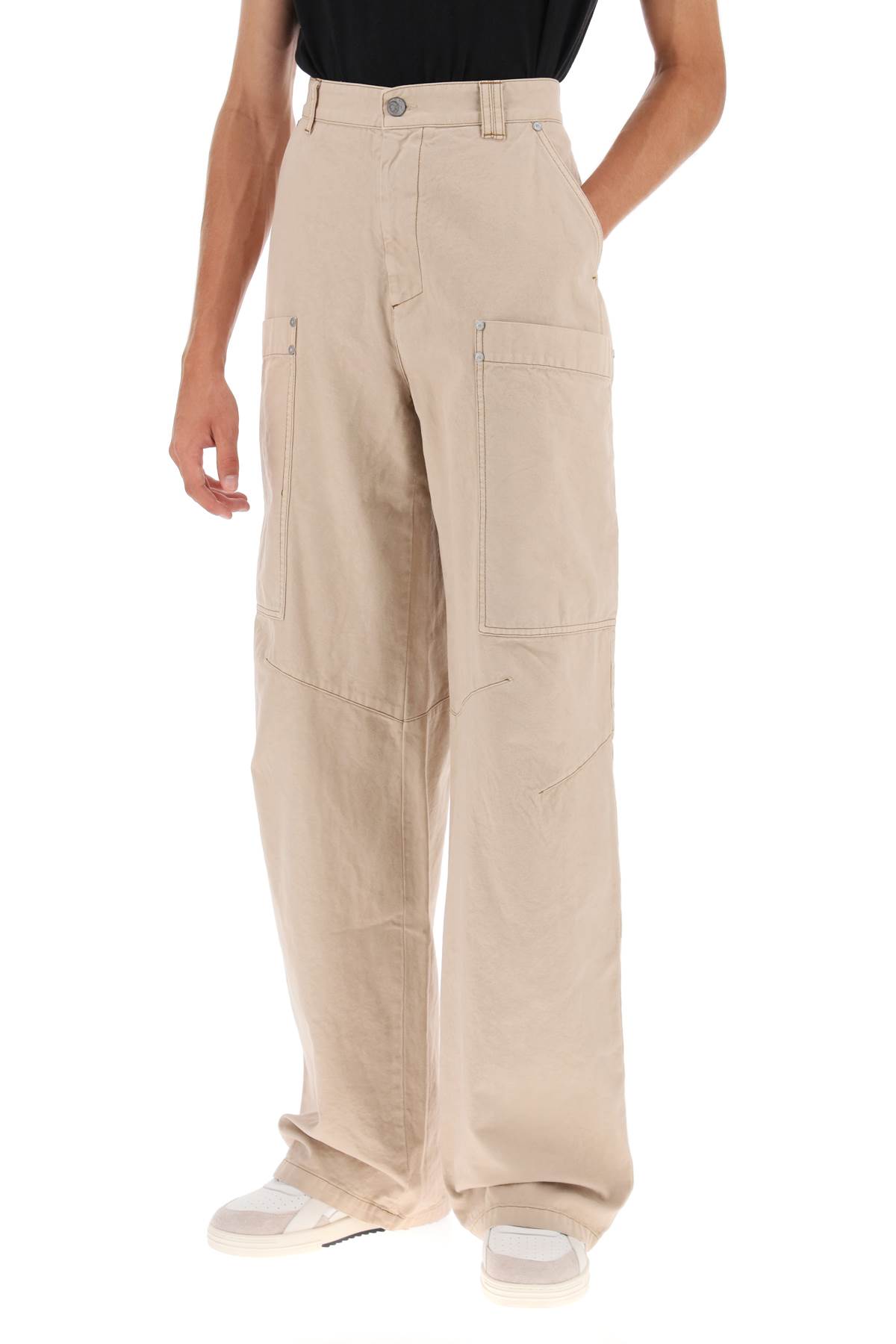 Wide-leg cotton cargo trousers - Neutrals