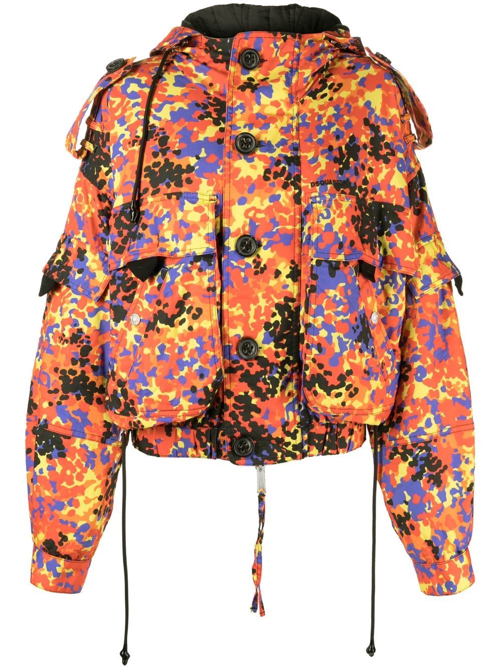 Abstract print hooded jacket - Orange