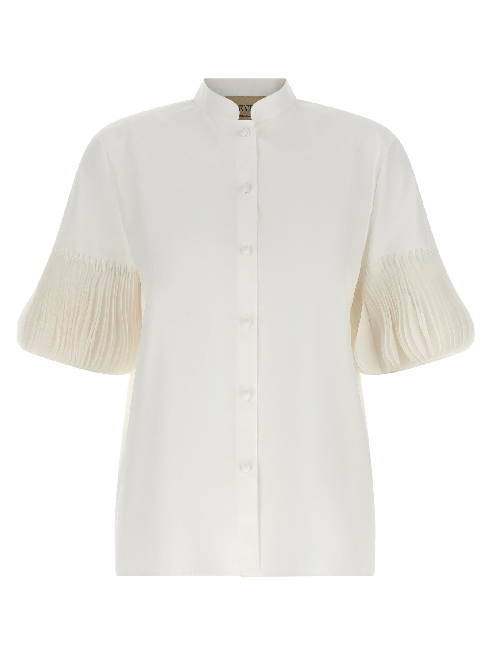Pleated-Sleeve Cotton Poplin Blouse — White