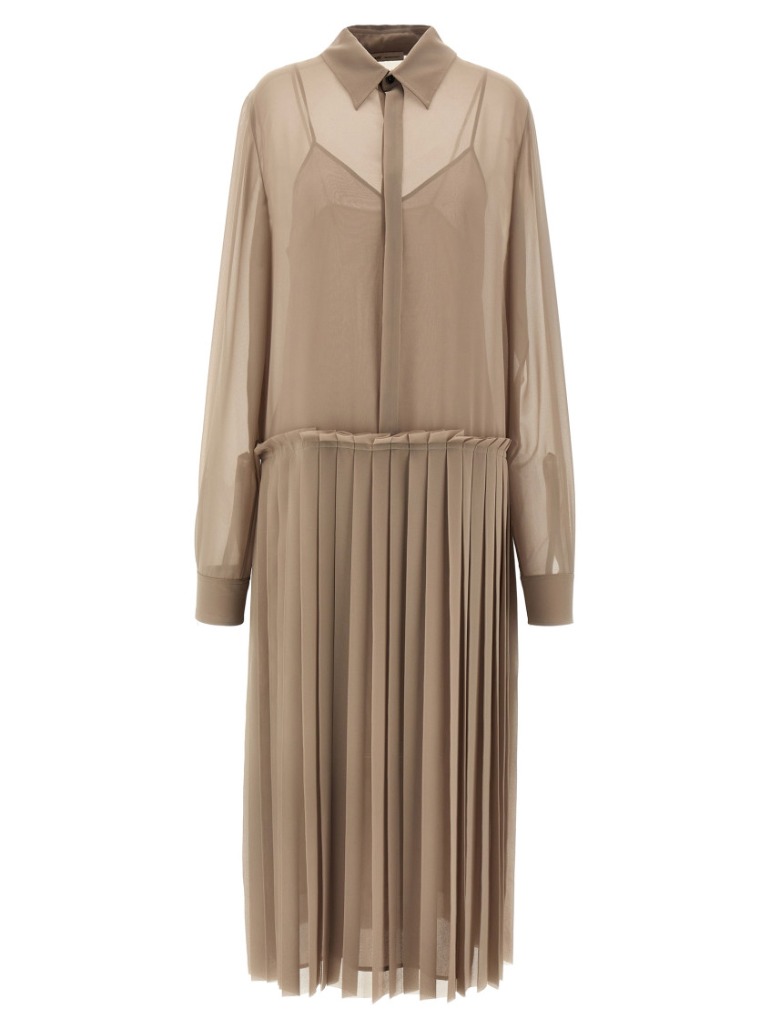 Beige Pleated Midi dress