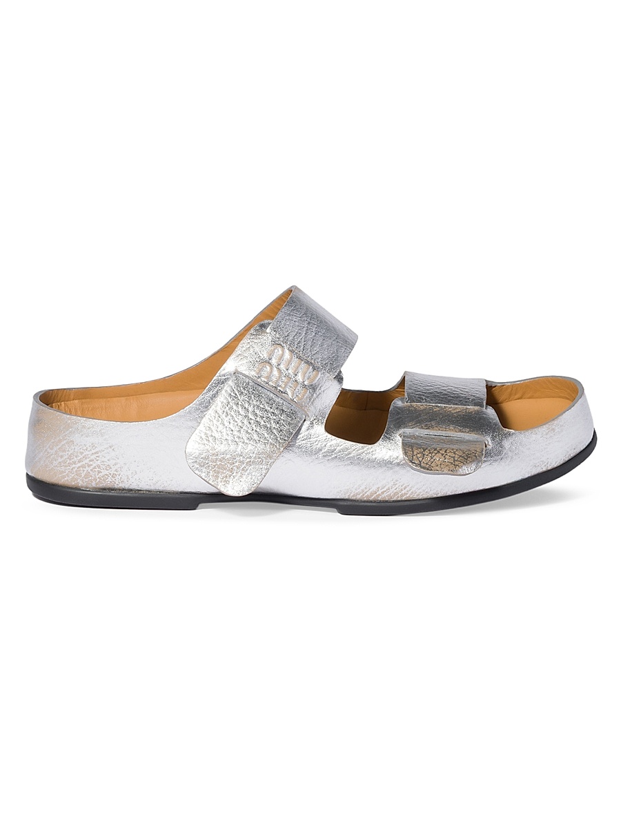 Women's Bleached Leather Sandals - Silver