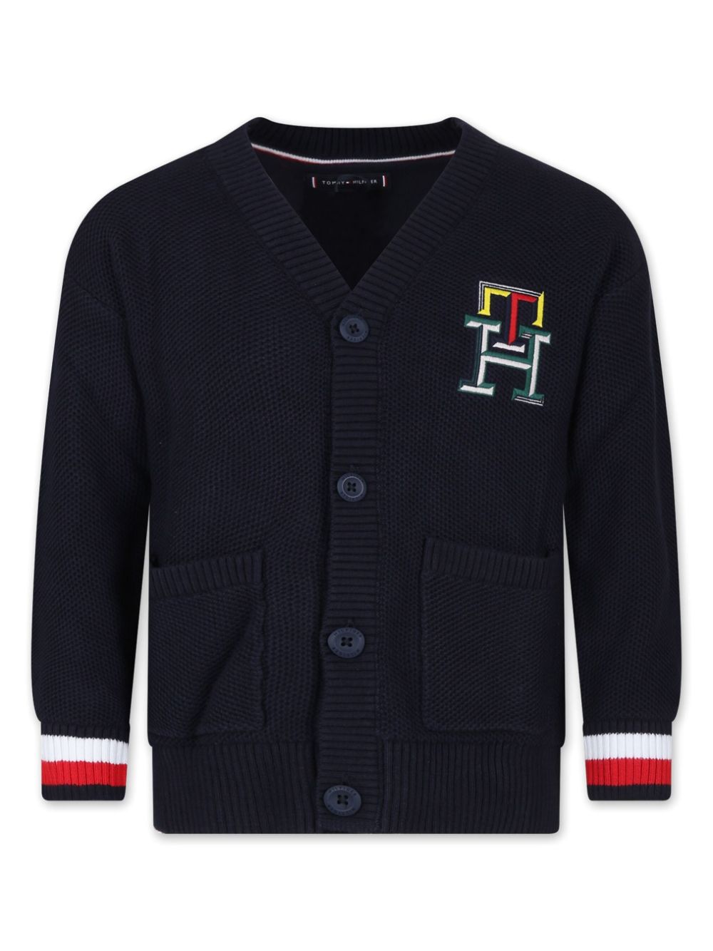 Logo-appliqué cotton cardigan - Blue