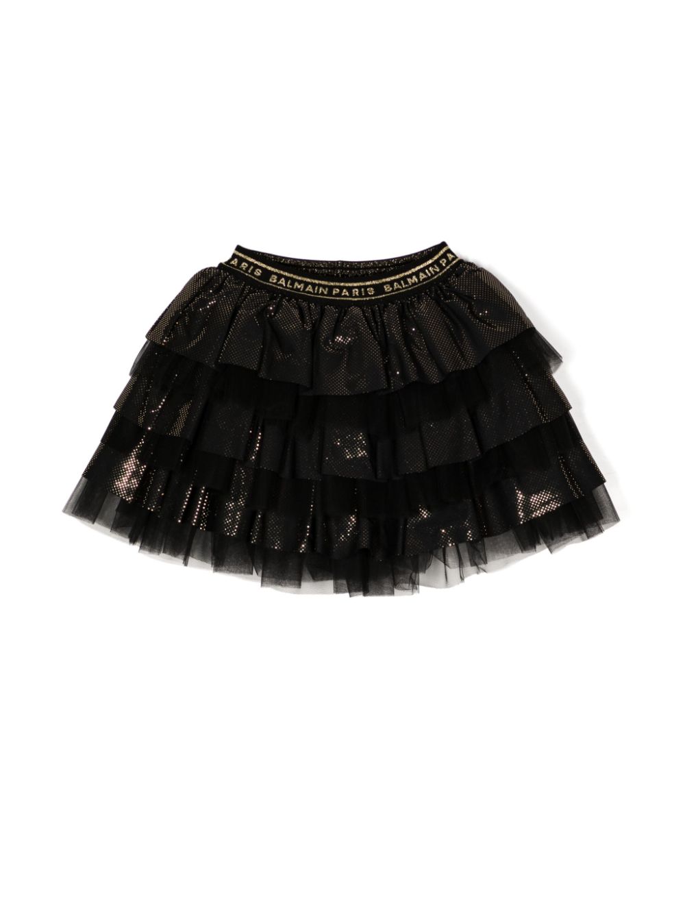 Logo-waistband tiered tutu skirt - Black