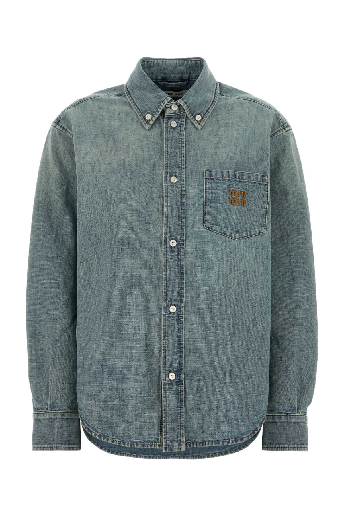 Logo-Embroidered Denim Shirt — Blue