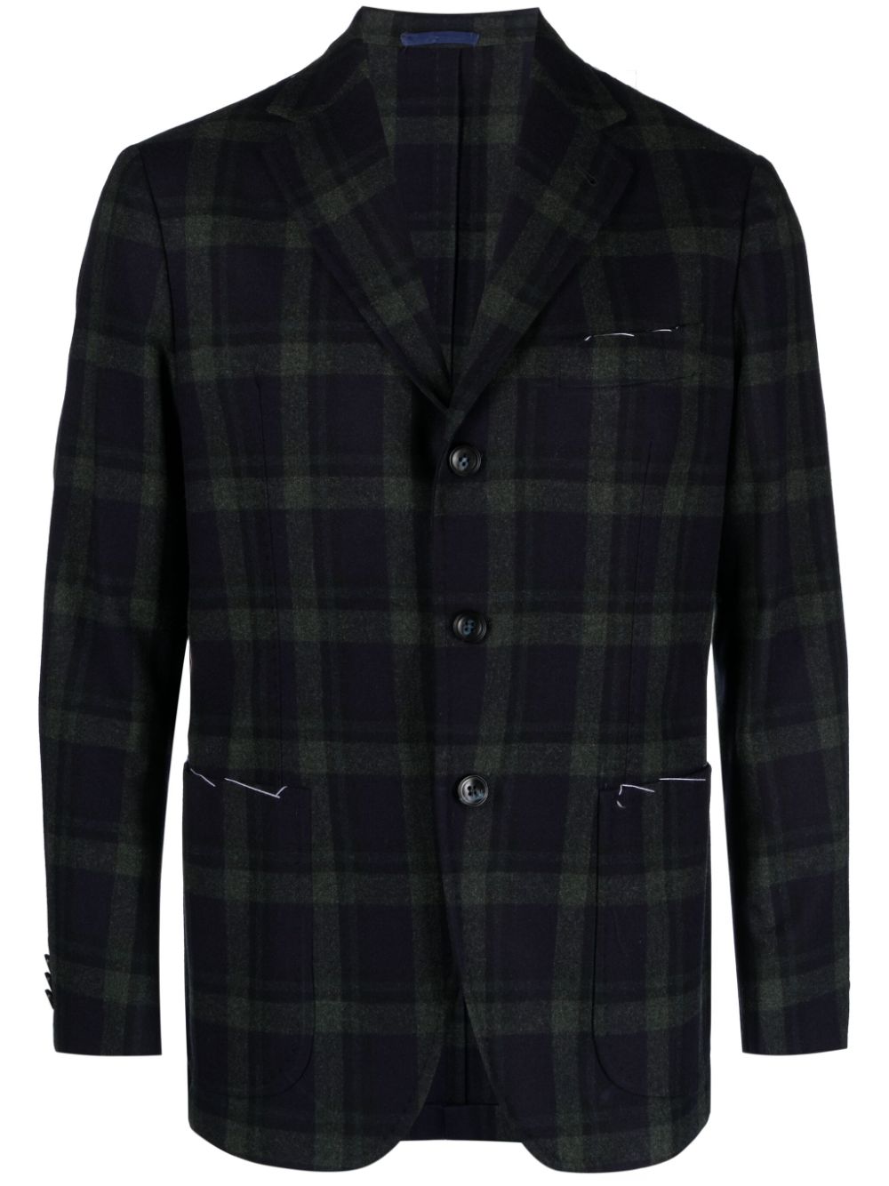 Plaid-check virgin wool blazer - Grey