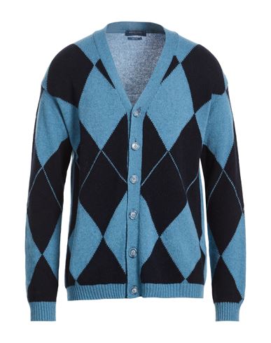 Man Cardigan Azure Size L Baby alpaca wool, Merino Wool