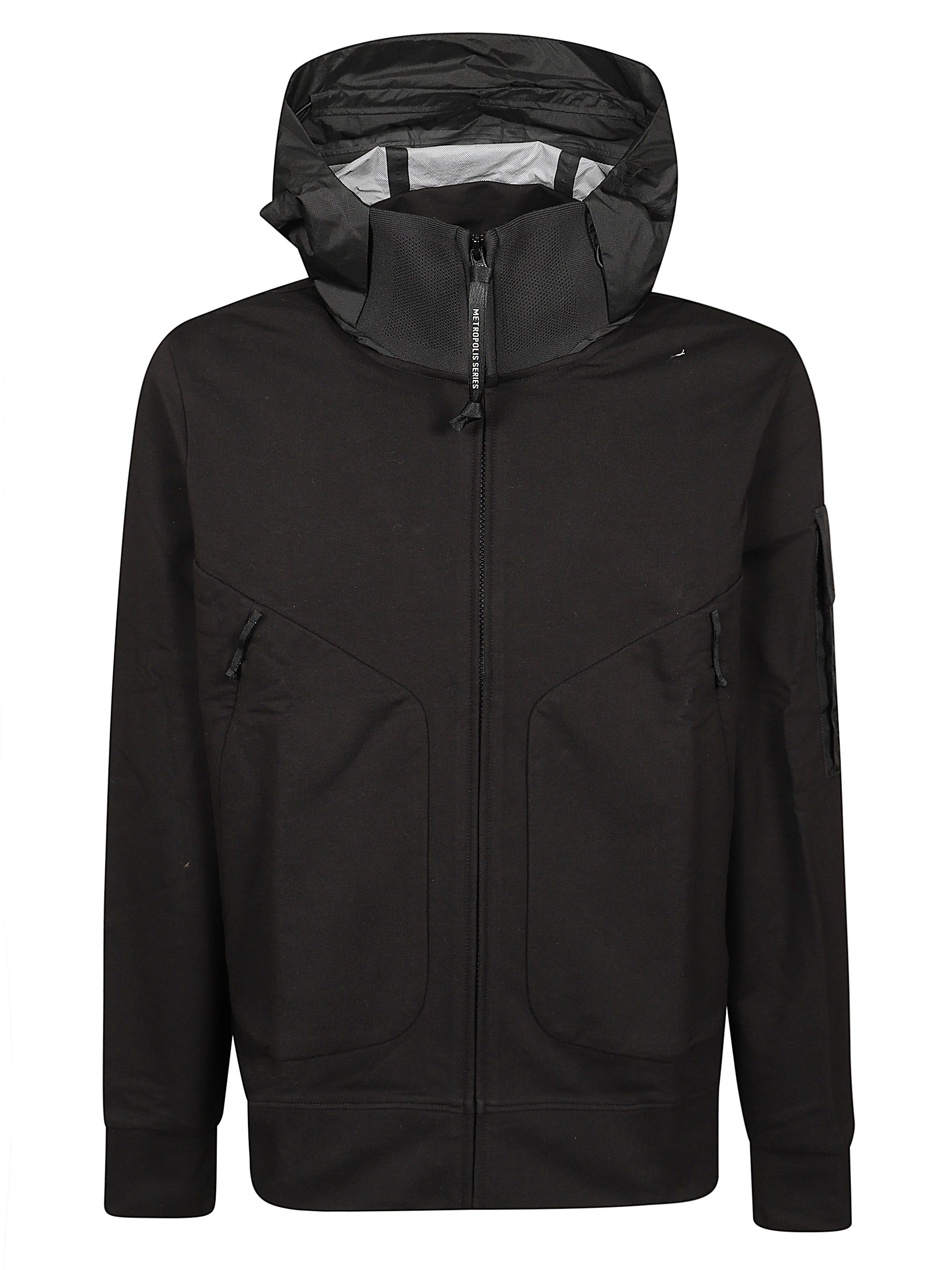 C. p. Company Zip Fastening Hooded Sweatshirt with Logo Patch and Front Pockets