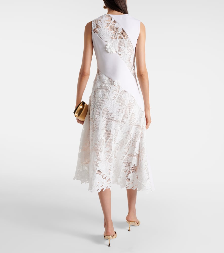 Lace-trimmed wool-blend midi dress