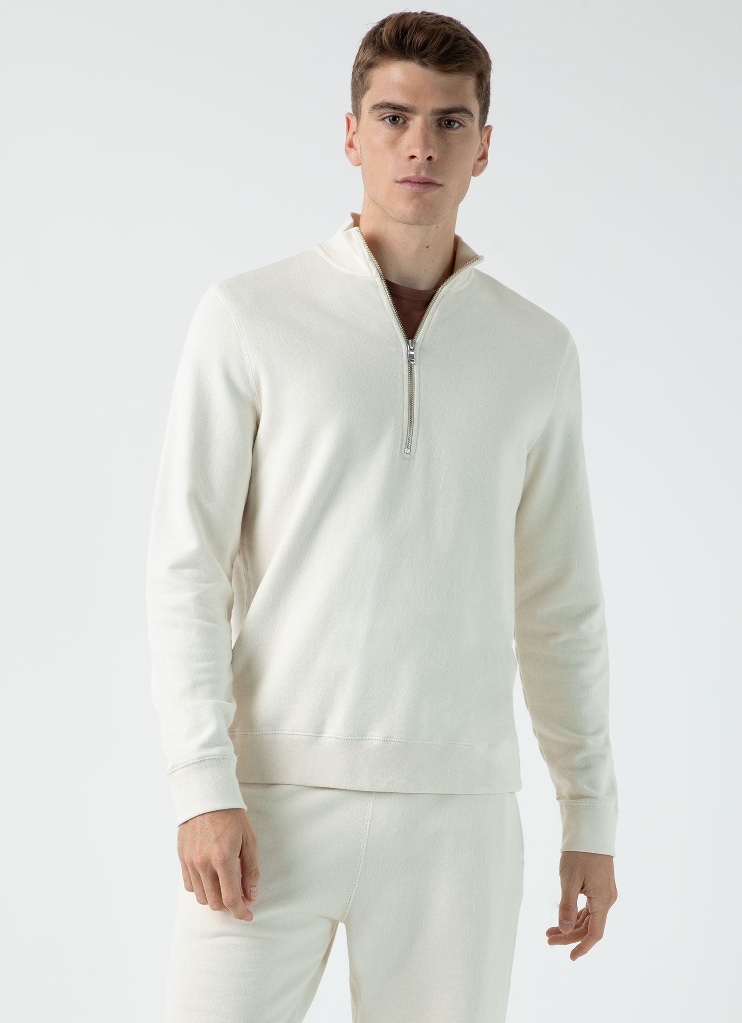 Men's Half Zip Loopback Sweatshirt in Undyed Exceptionally Soft Loopback Fabric 100% Cotton Relaxed Fit Casual Sweatshirt