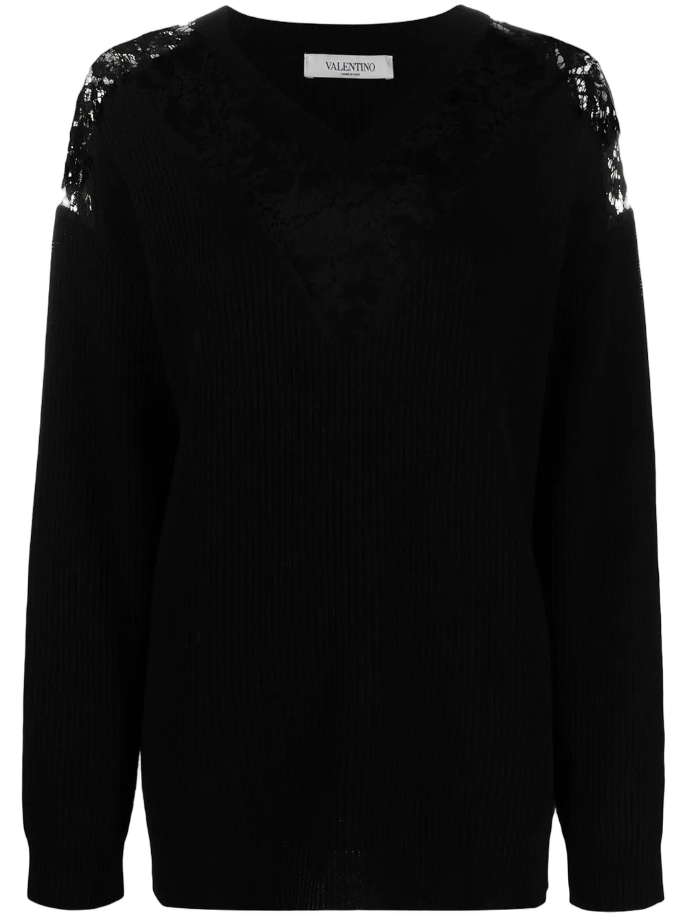 Lace-Embellished Virgin Wool-Cashmere Sweater — Black