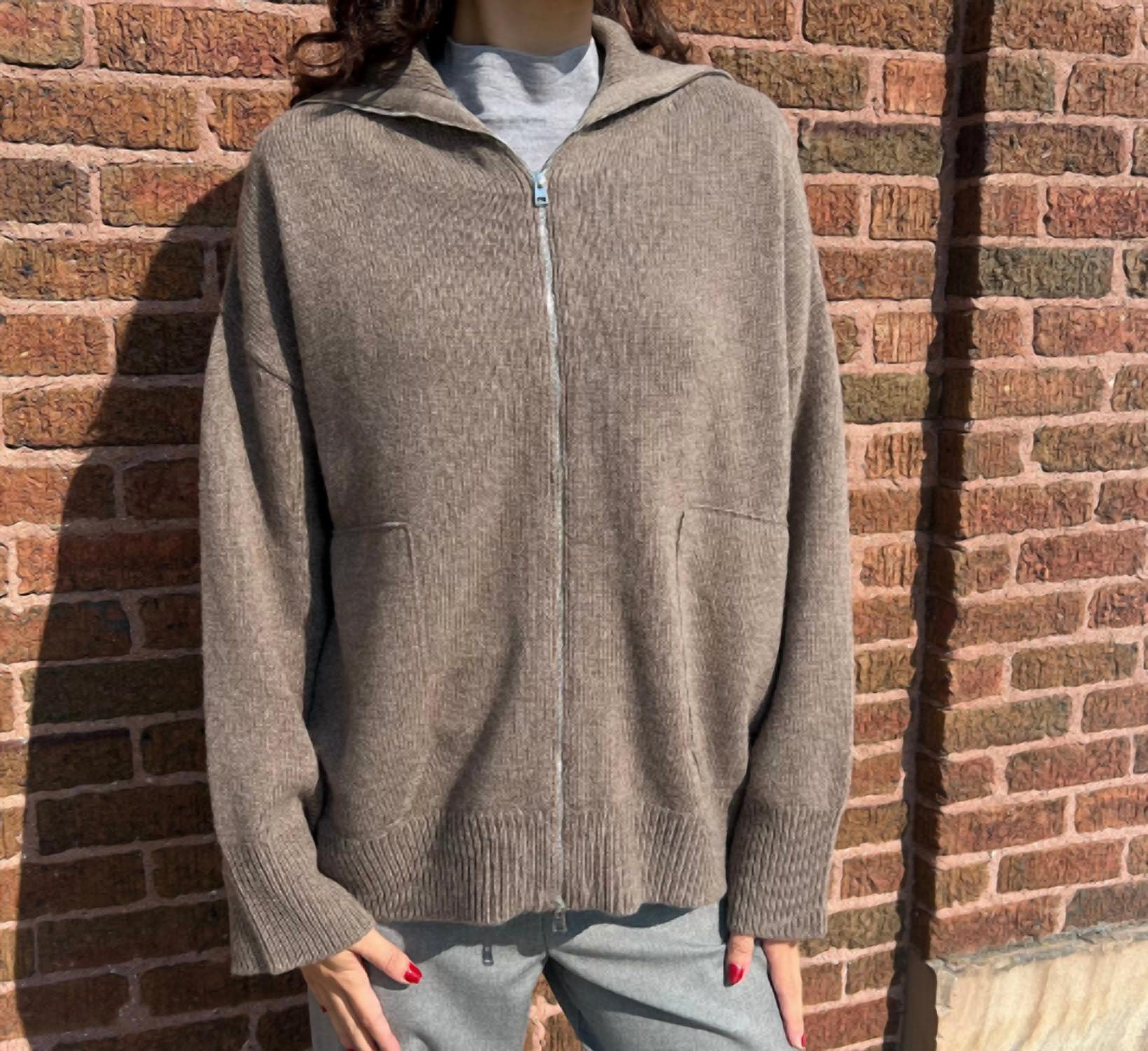 Zip Up Cardigan In Taupe
