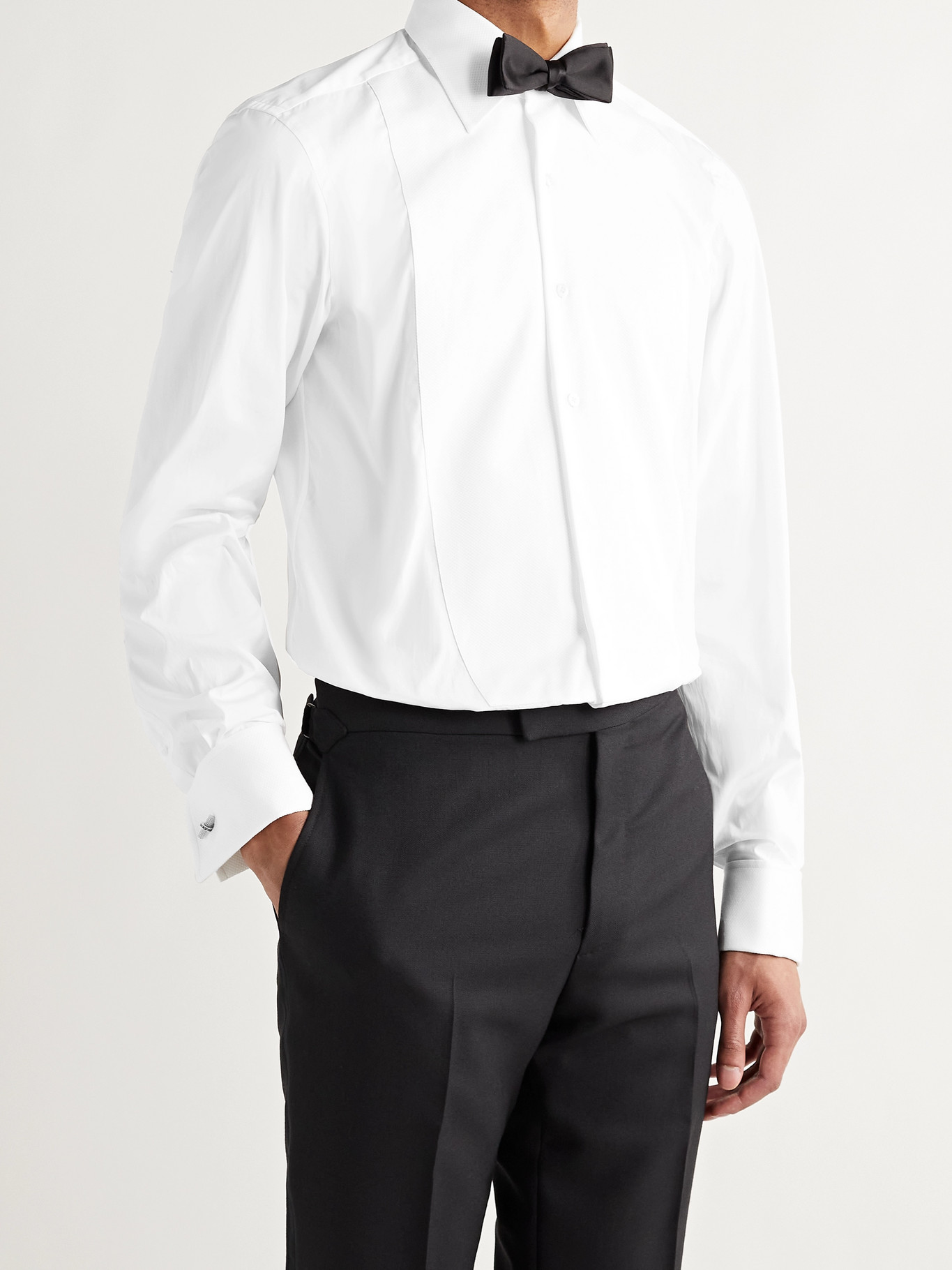 White Slim-Fit Bib-Front Double-Cuff Cotton Tuxedo Shirt