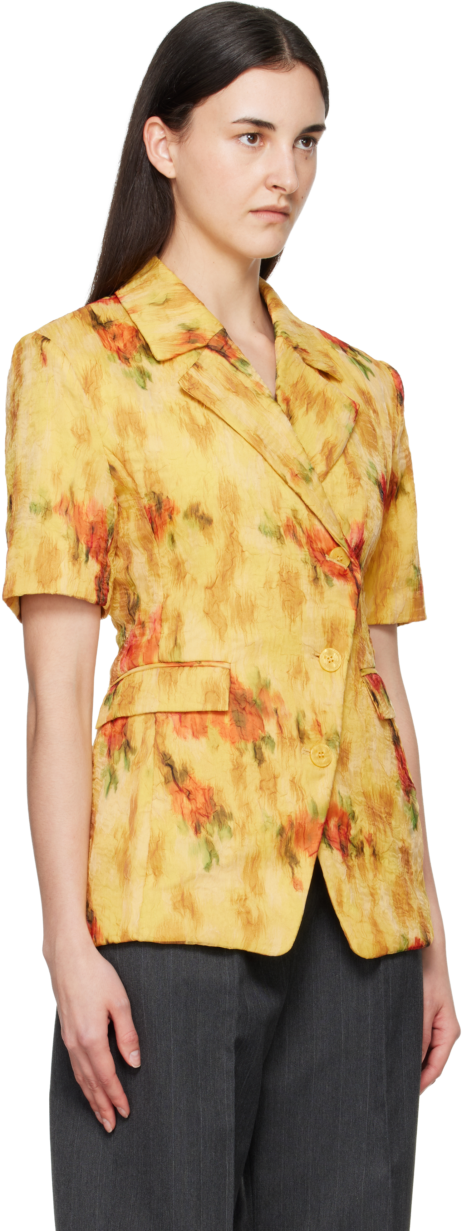 Yellow Shibori Organza Blazer