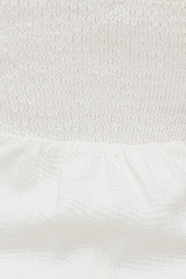 Linen Romper Mini Dress - White - Women Clothing