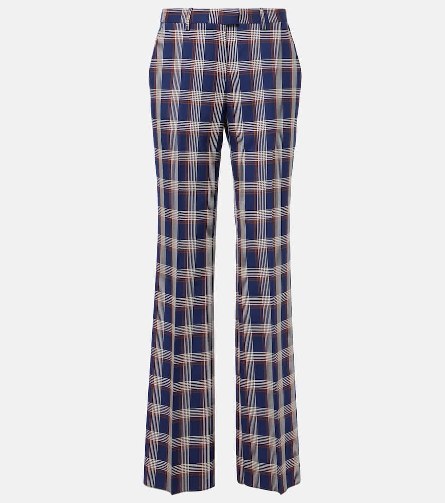 Checked high-rise wool wide-leg pants