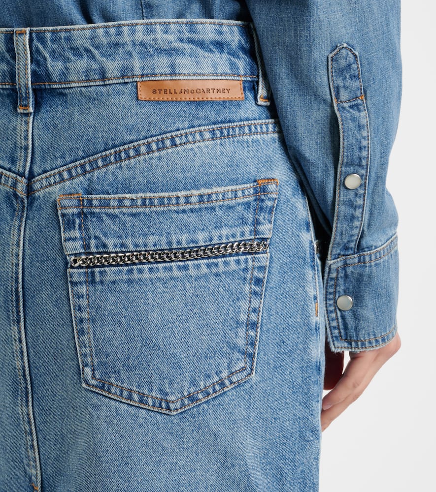 Chain-detail denim midi skirt