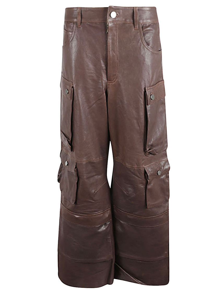 Brown Leather cargo pants