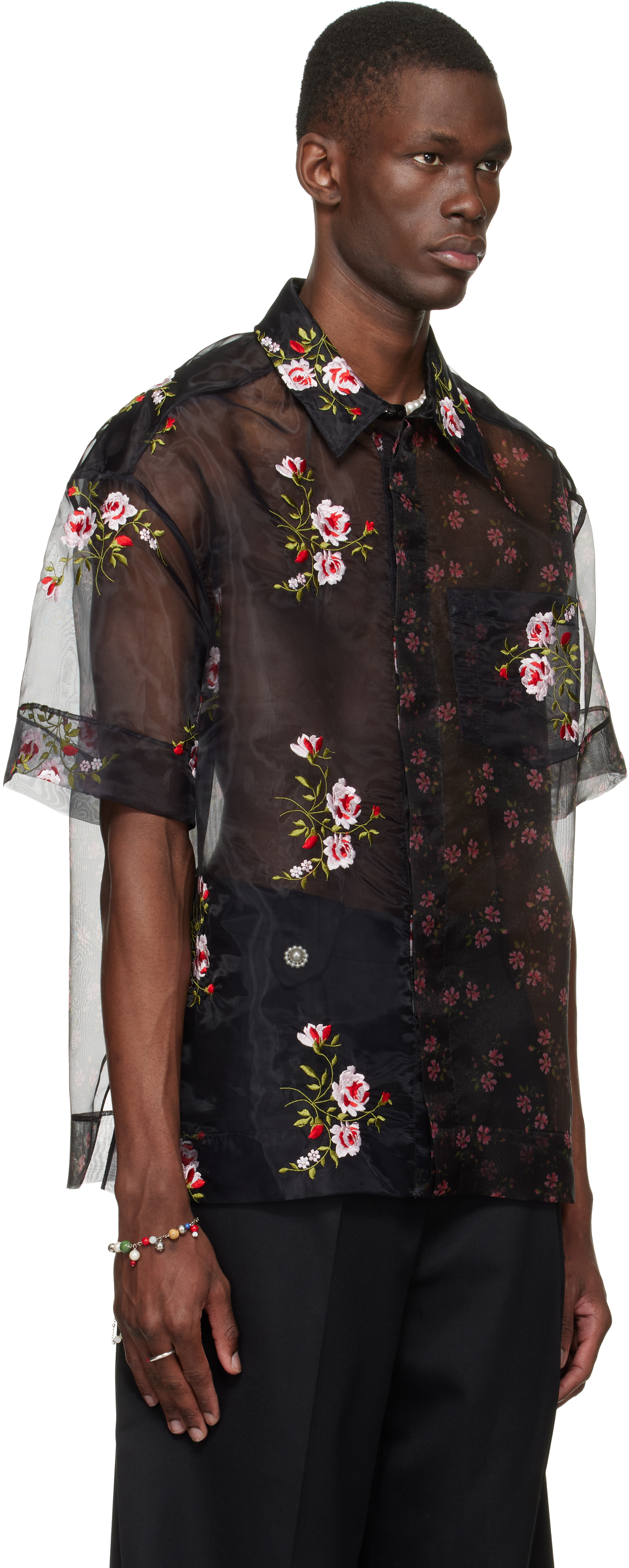 Black Sheer Patchwork Boxy Shirt