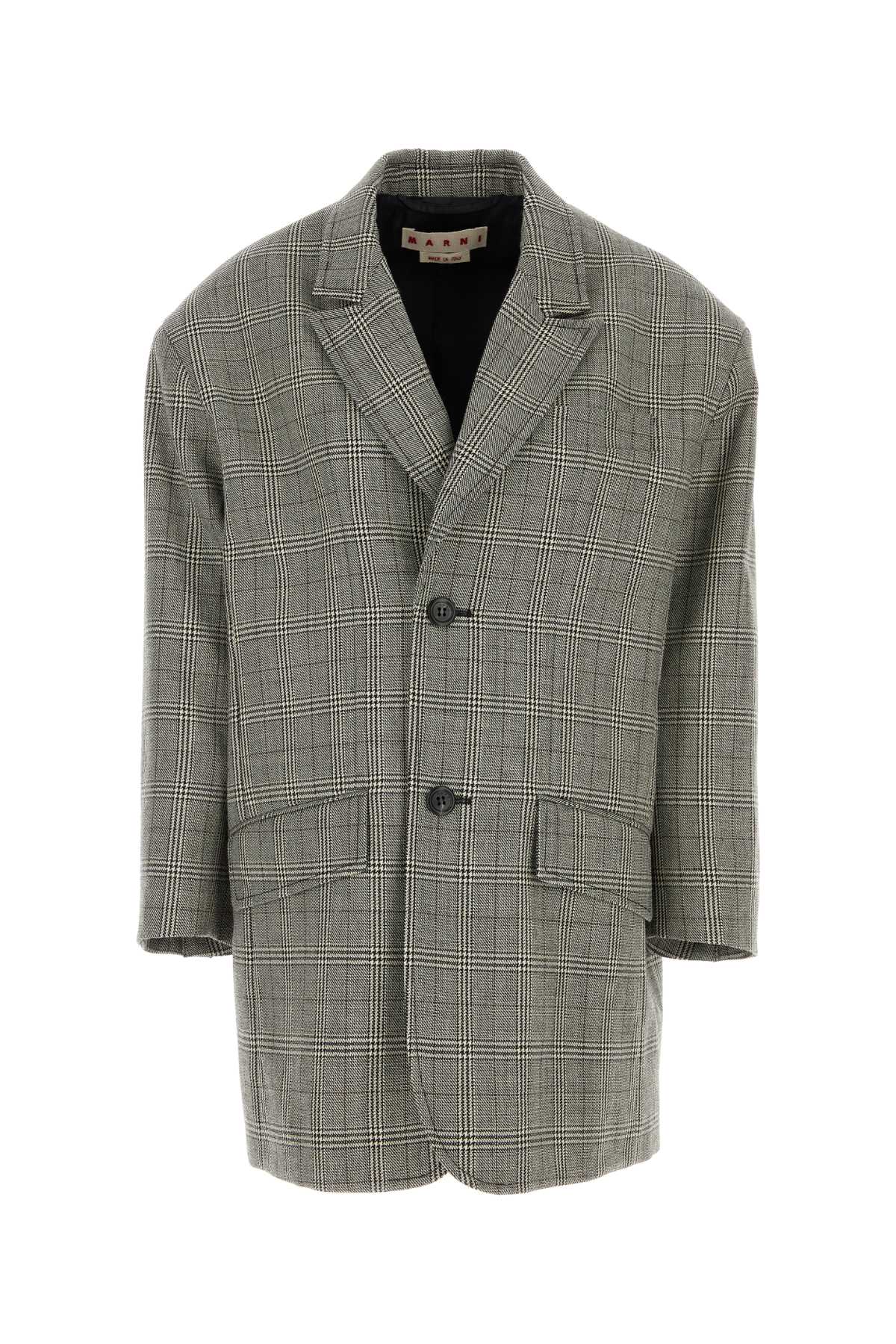 Plaid Wool Oversize Blazer — Gray