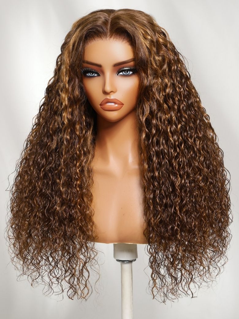 [18''=$79] 13x4 Pre-Everything™ Lace Frontal Toffee Brown With Piano Highlights Water Wave Glueless Wig with Invisi Drawstring