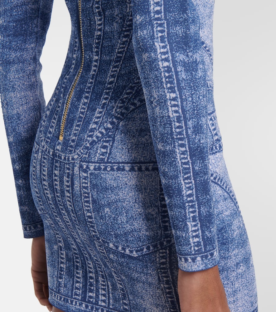 Trompe l'ail jacquard minidress