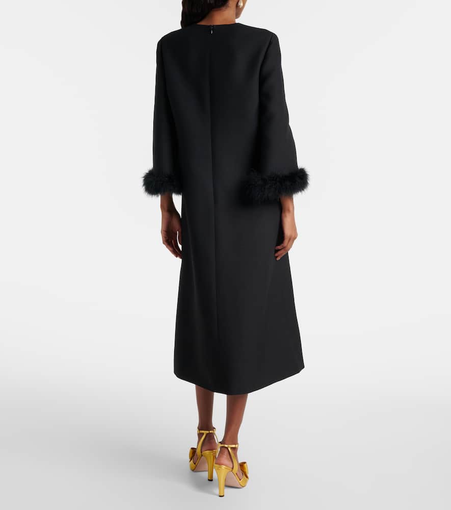 Crepe Couture feather-trimmed midi dress