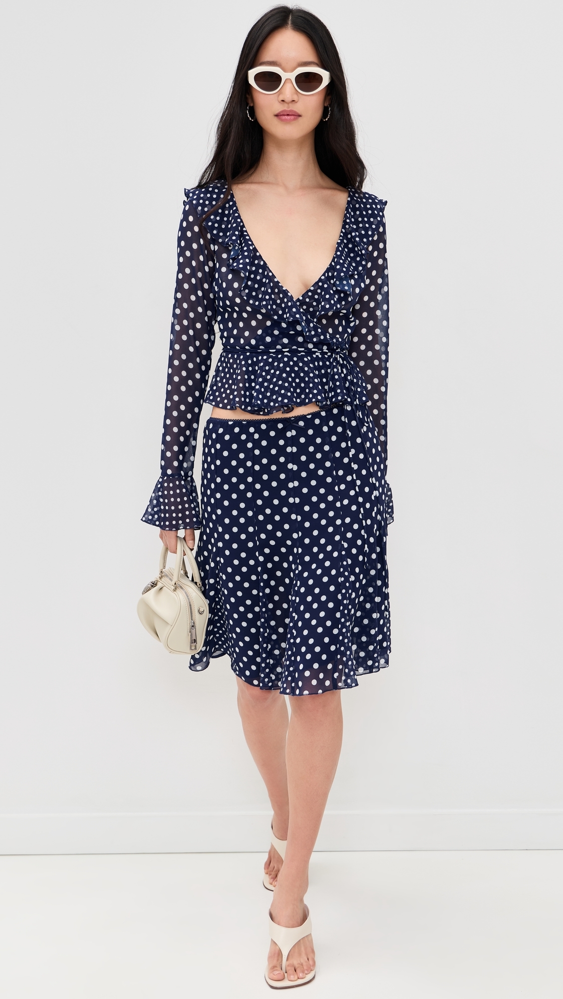 Mixed Godet Paloma Skirt Navy Dot