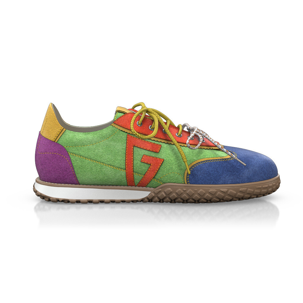 Baskets rétro running Femme Faites main en Italie en Daim Vert Pomme - Sur Mesure, Petit, Lacets - GIROTTI