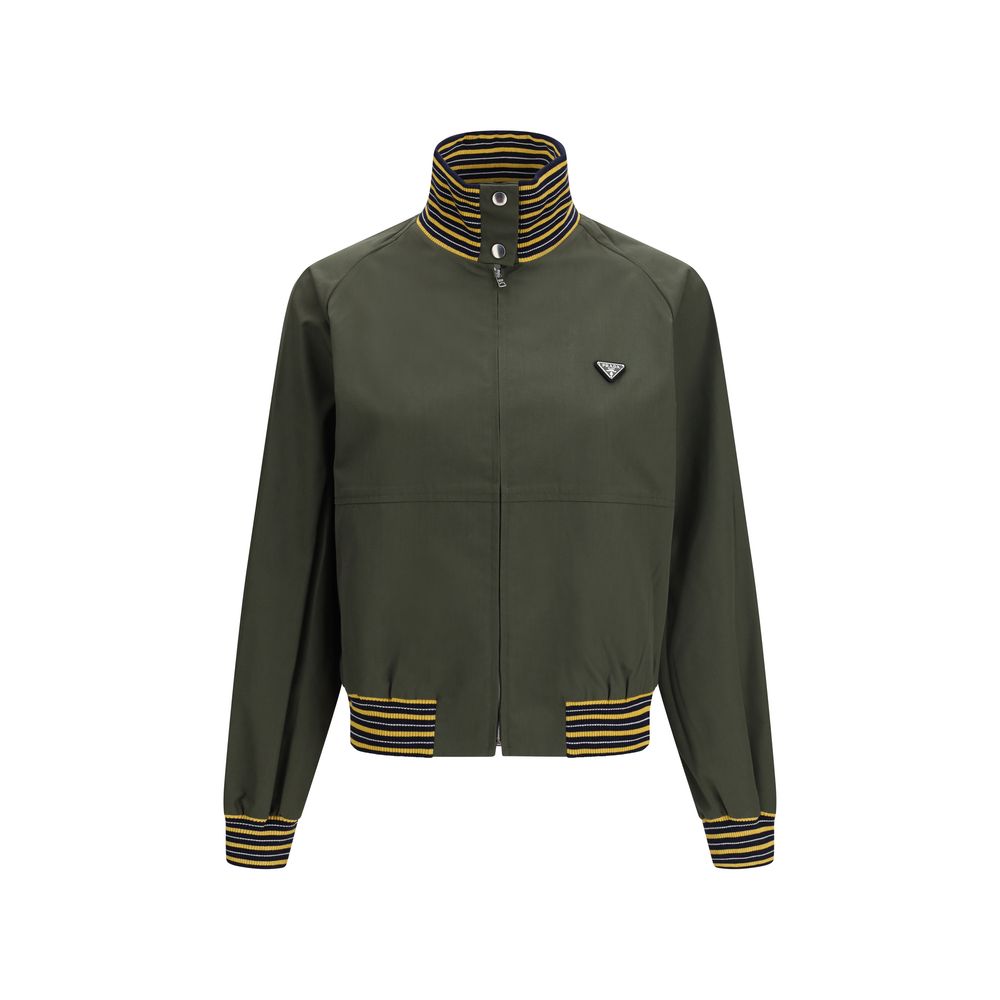 Striped Technical Canvas Bomber Jacket — Green