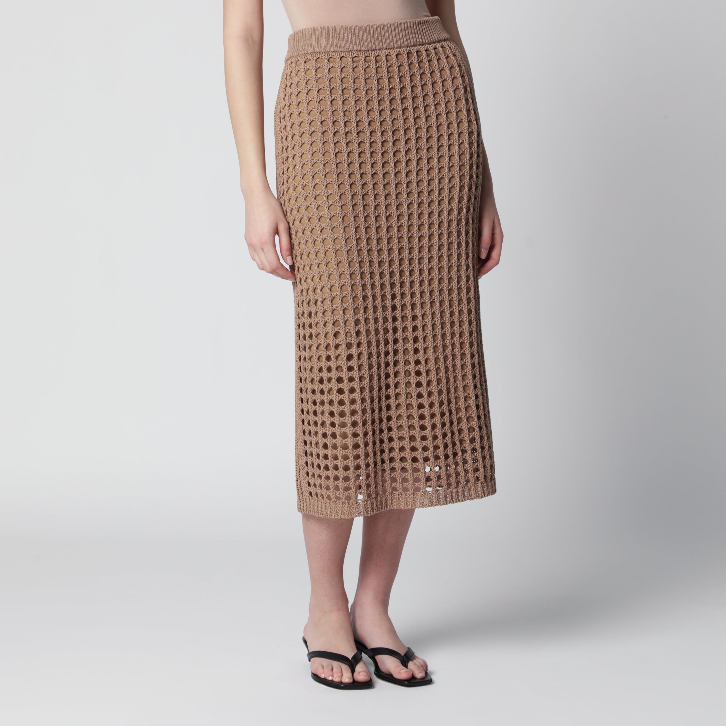 Mesh cotton maxi skirt in Desert