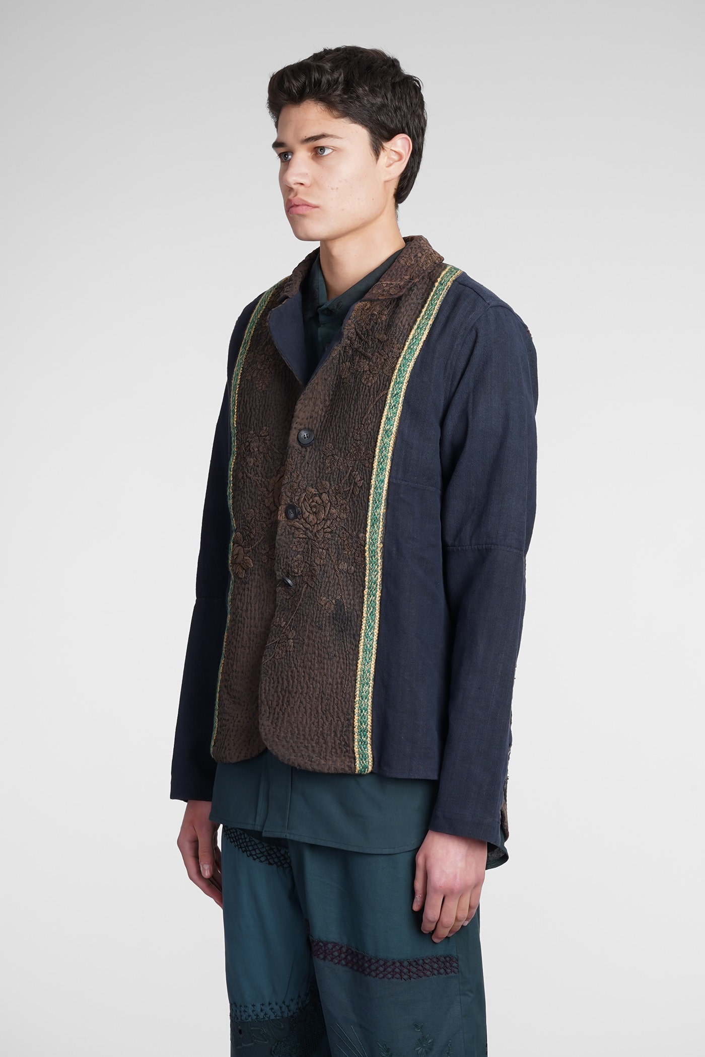 Floral-embroidered blazer - Blue