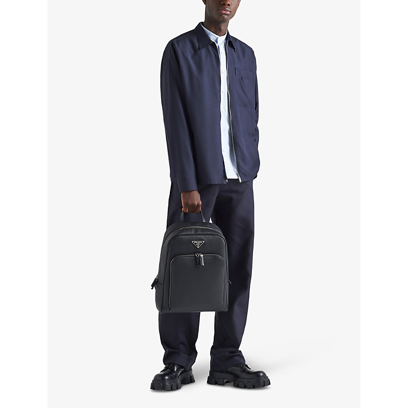 Mens Black Logo-plaque Saffiano-leather Backpack 