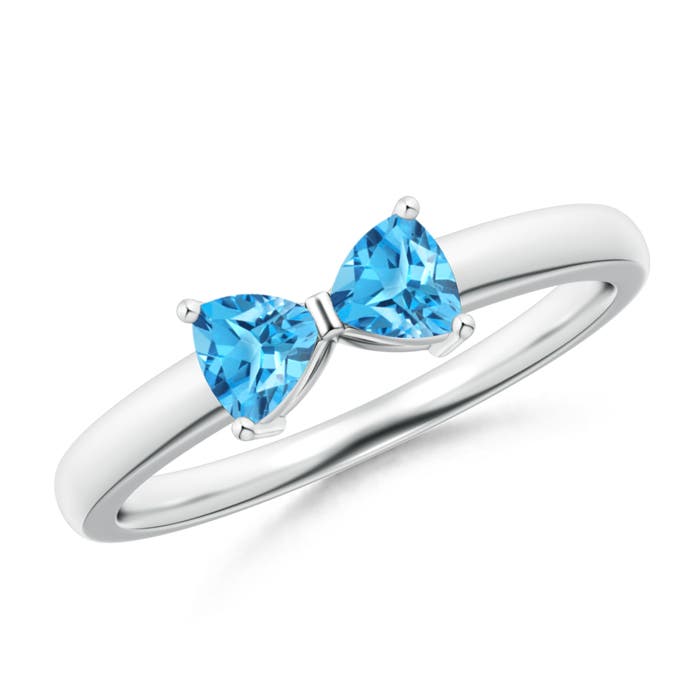 Angara 0.58 Carat Two Stone Trillion Swiss Blue Topaz Bow Tie Ring in Platinum