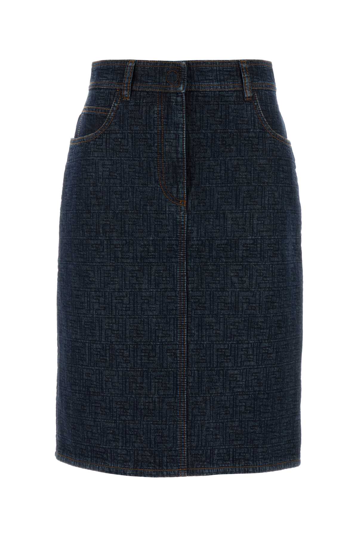 Padded Denim Skirt — Navy
