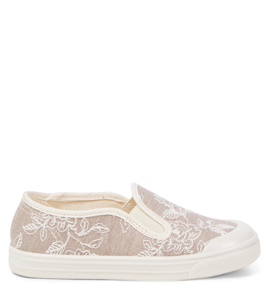 PèPè Floral embroidered denim slip-on sneakers