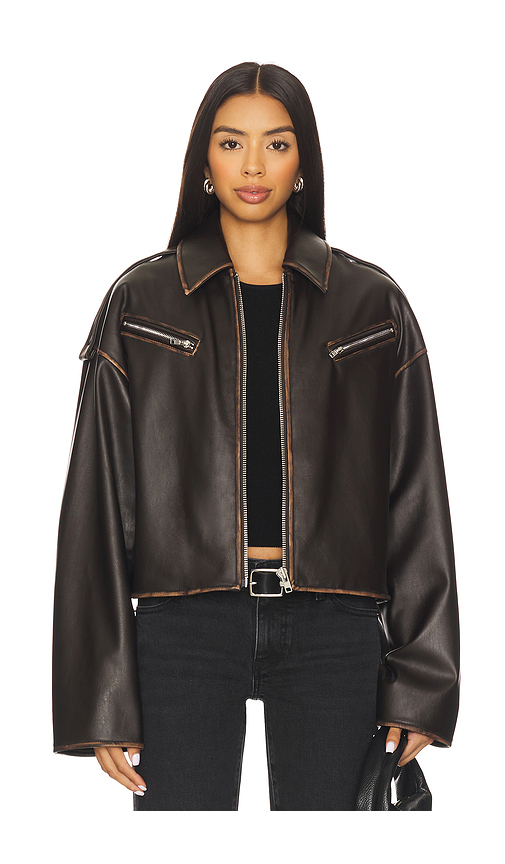 Lovers and Friends Esther Faux Leather Jacket in Dark Brown. XS also in L, M, S