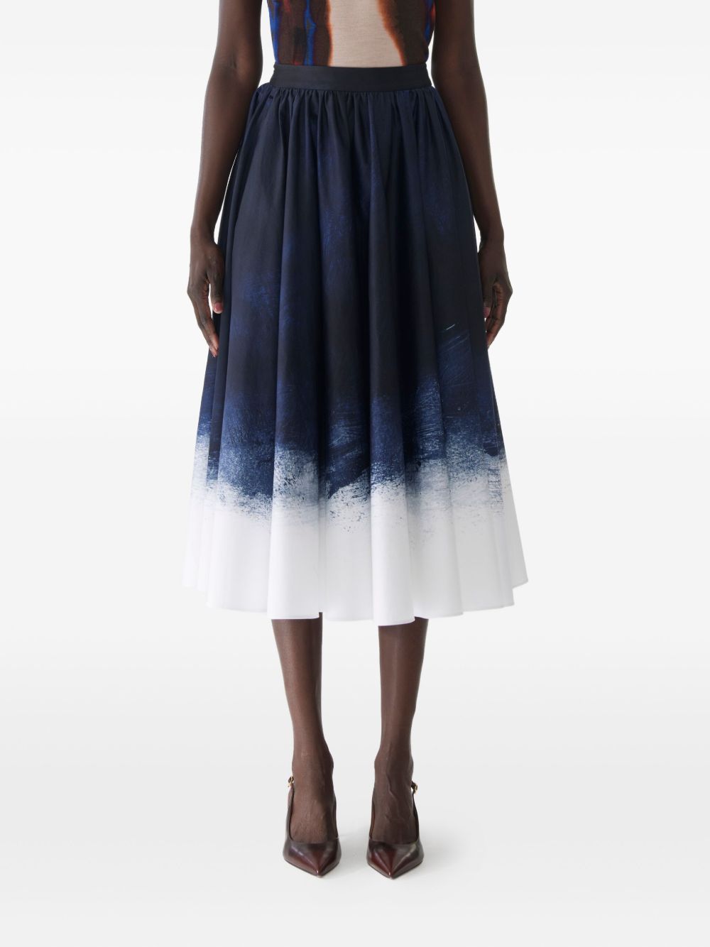 Brushed Canvas Printed Stretch Cotton Circle Skirt