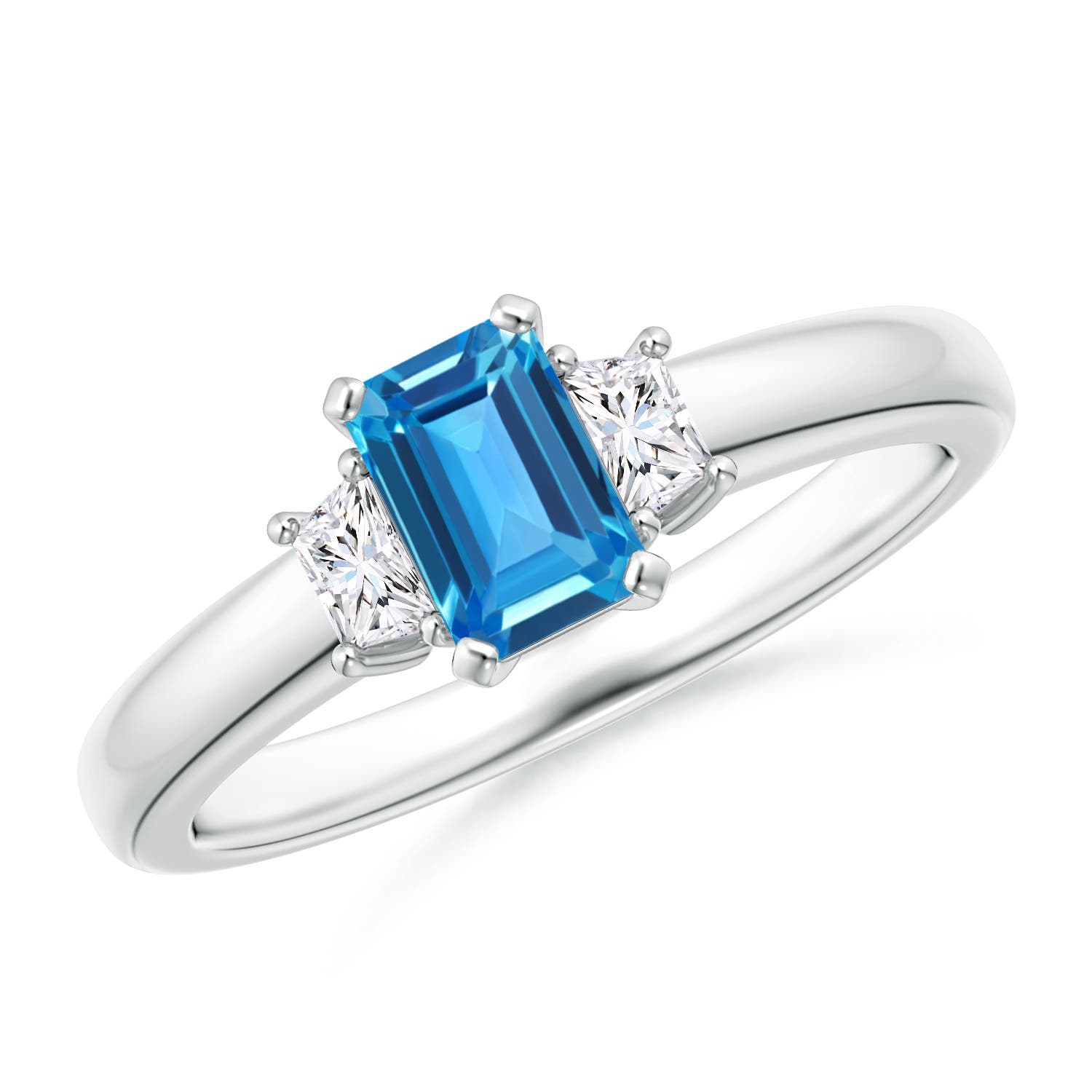 Angara 0.65 Carat Swiss Blue Topaz and Diamond Three Stone Ring in Platinum