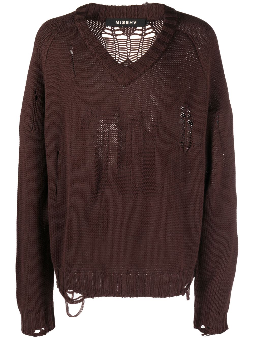 Distressed-effect wool-blend jumper - Brown