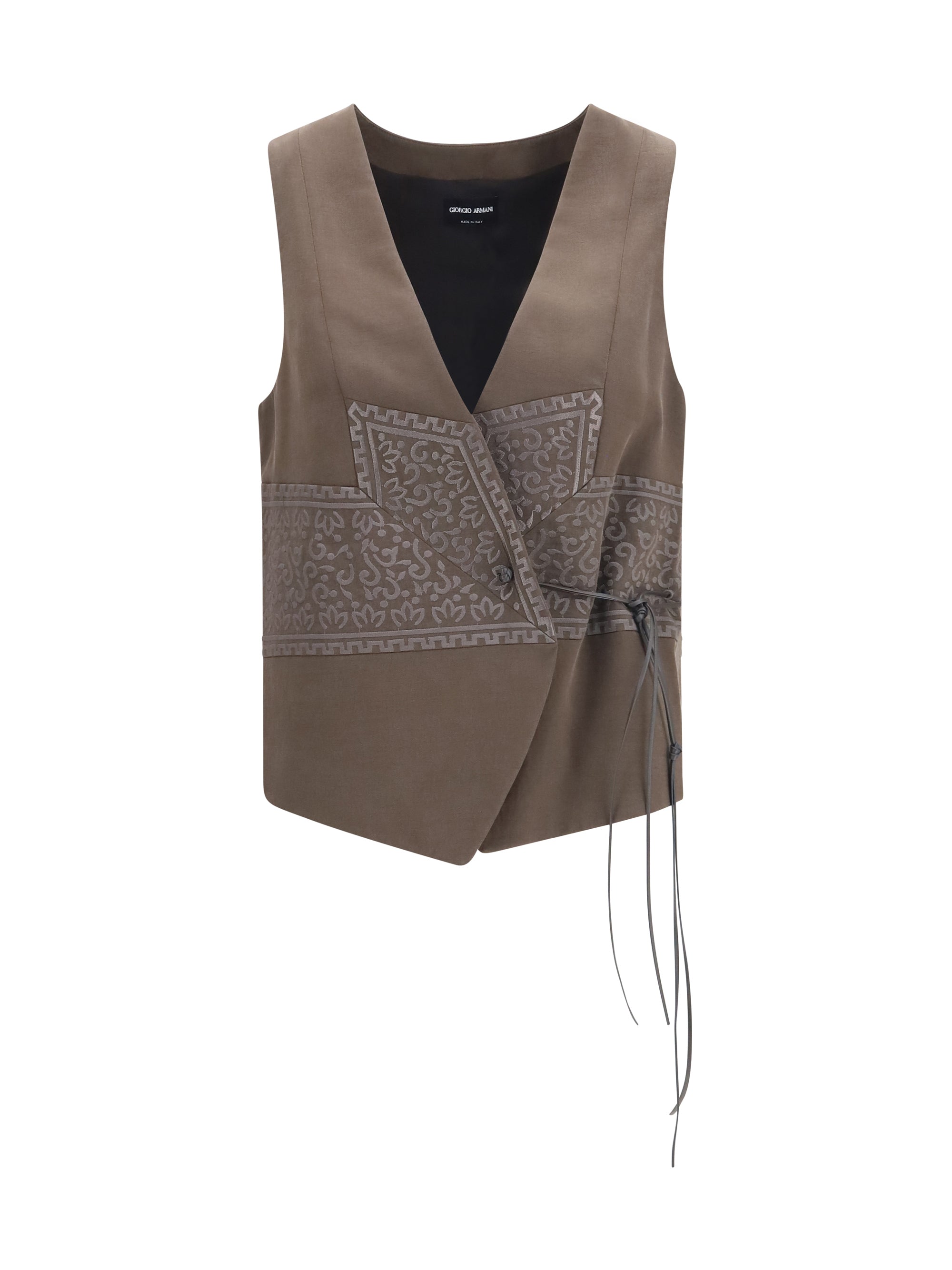 Washed Silk and Wool Jacquard Vest — Brown
