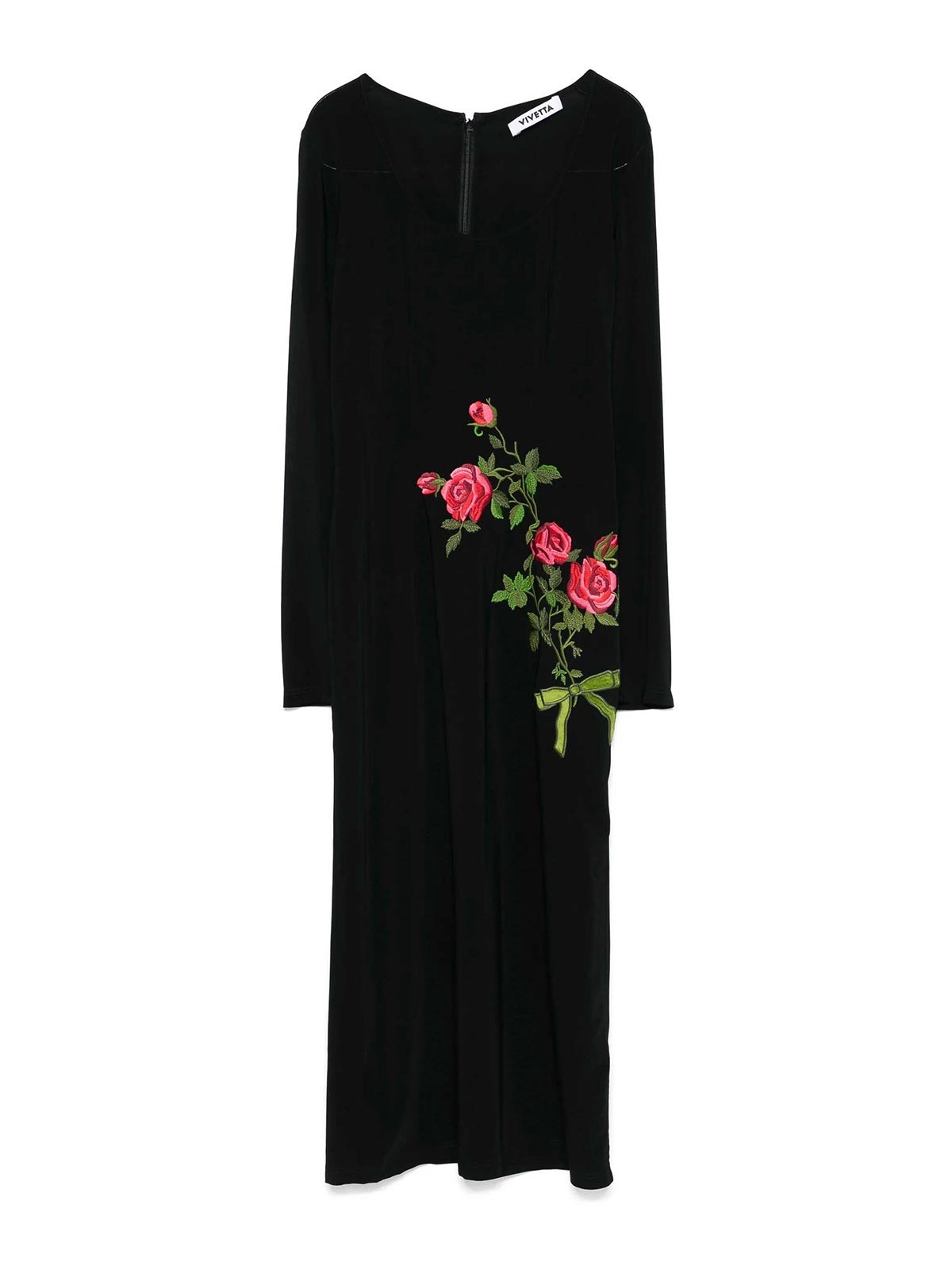 Black floral-embroidered midi dress