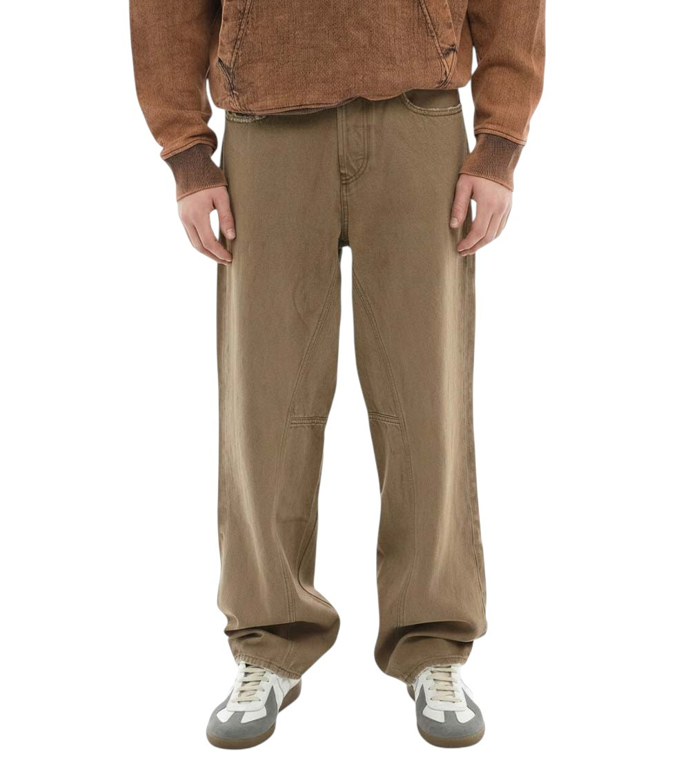 Beige Loose Mid Rise Jeans