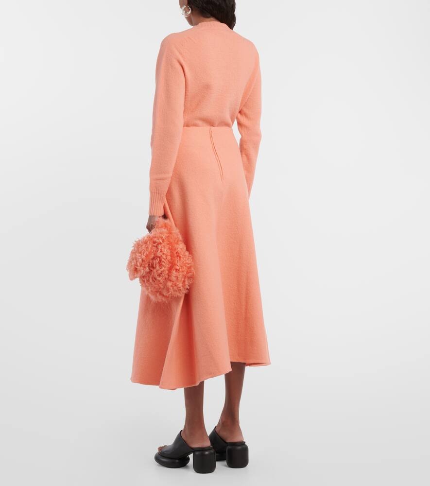 High-rise asymmetric wool midi skirt
