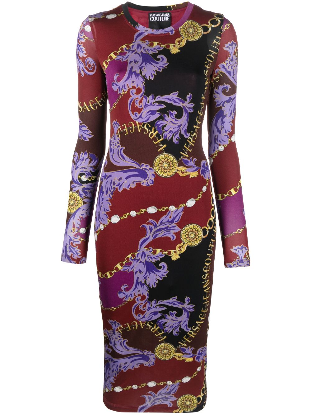 Baroque-print midi dress - Black