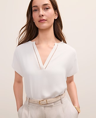 Ann Taylor Lace Trim Mixed Media Top