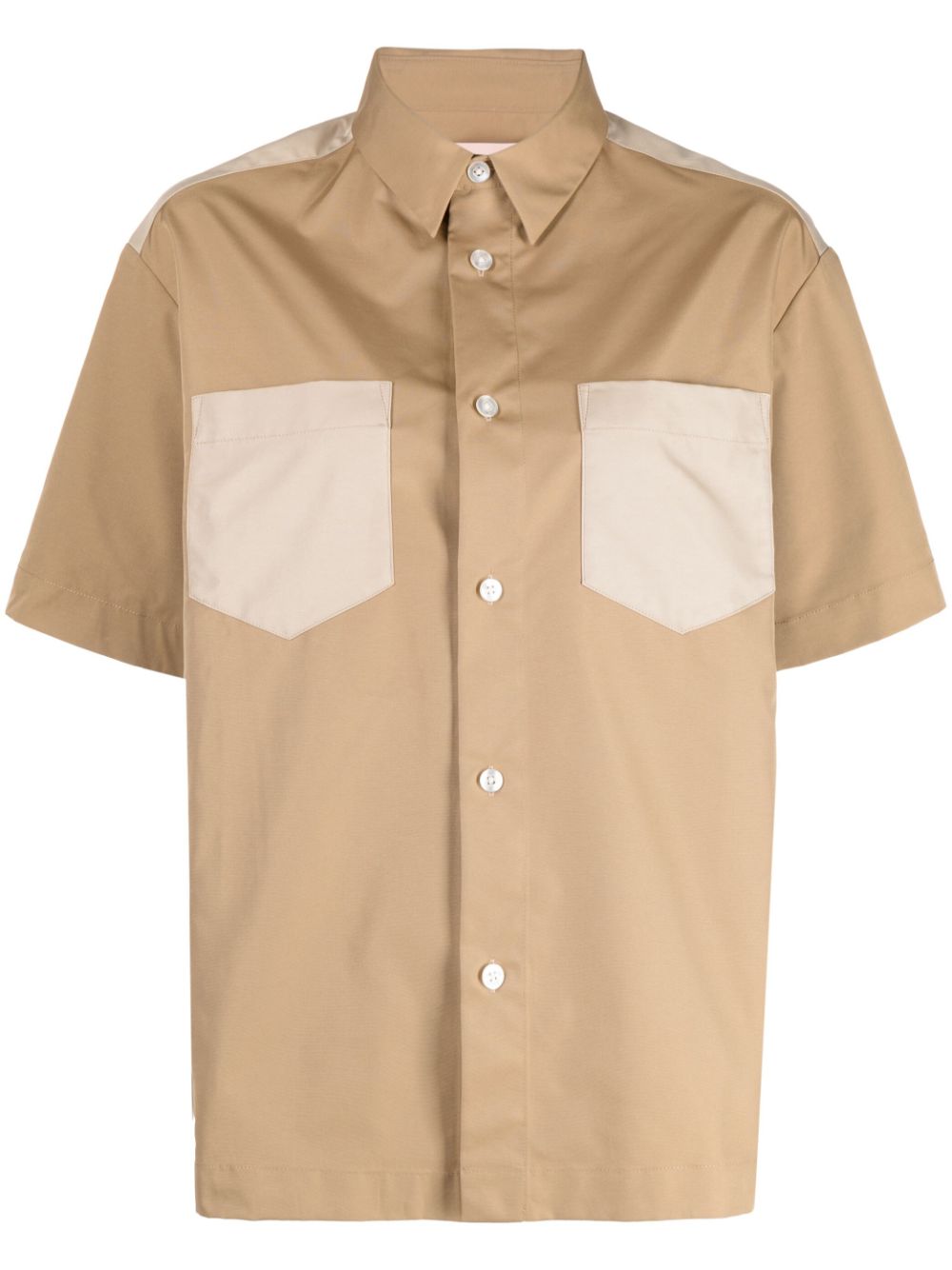 Contrasting panel-detail star-patch shirt - Brown