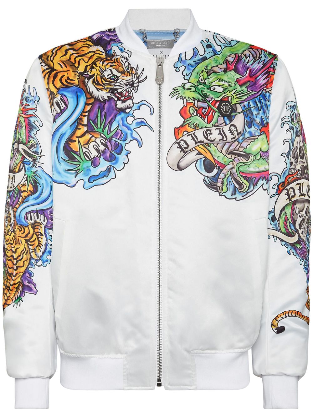 Tattoo-print satin bomber jacket - Neutrals